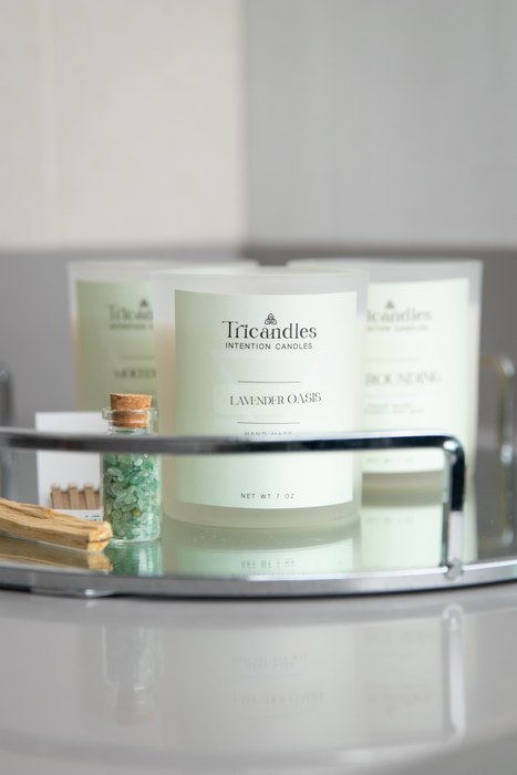Vela Tierra Fluorita Verde Lavender Oasis